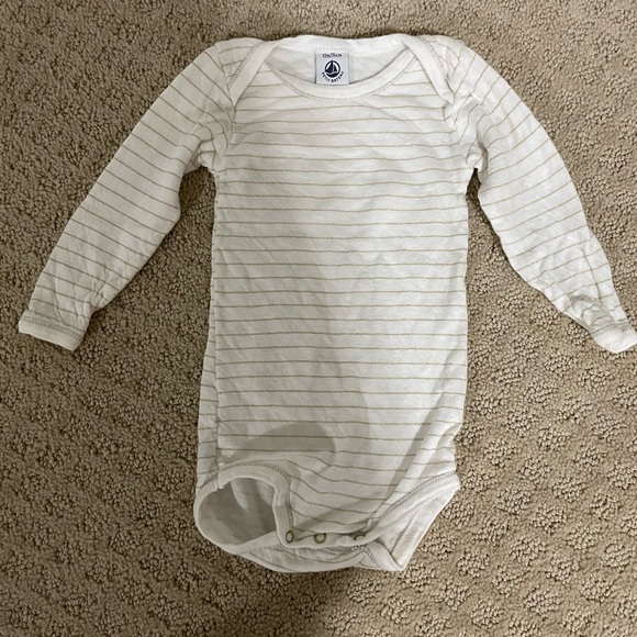 Petit Bateau 12 Month Gold and White Striped Onesie - Picture 1 of 3